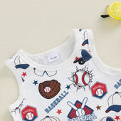 Sleeveless Baseball Red Shorts Baby Set