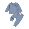 Long Sleeve Solid Waffle Button Baby Set Blue 3-6 M
