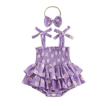 Daisy Ruffled Baby Romper Rompers The Trendy Toddlers Purple 0-3 M 