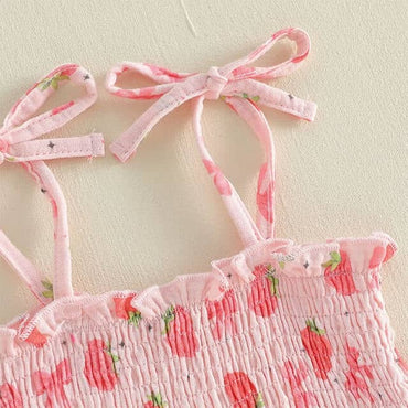 Tie Straps Strawberry Bow Pants Toddler Set