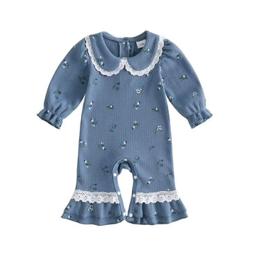 Long Sleeve Floral Lace Baby Jumpsuit Jumpsuit The Trendy Toddlers Blue 0-3 M 