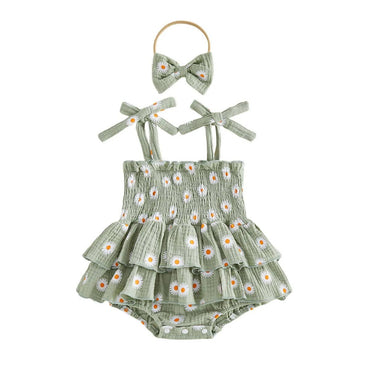 Daisy Ruffled Baby Romper Rompers The Trendy Toddlers Green 0-3 M 