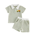 Short Sleeve Striped Collar Toddler Set Green 18-24 M