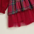 Long Sleeves Tulle Velvet Plaid Toddler Dress