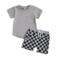 Short Sleeve Checkered Shorts Baby Set Gray 3-6 M