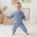 Long Sleeve Solid Waffle Button Baby Set