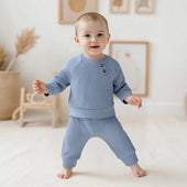 Long Sleeve Solid Waffle Button Baby Set