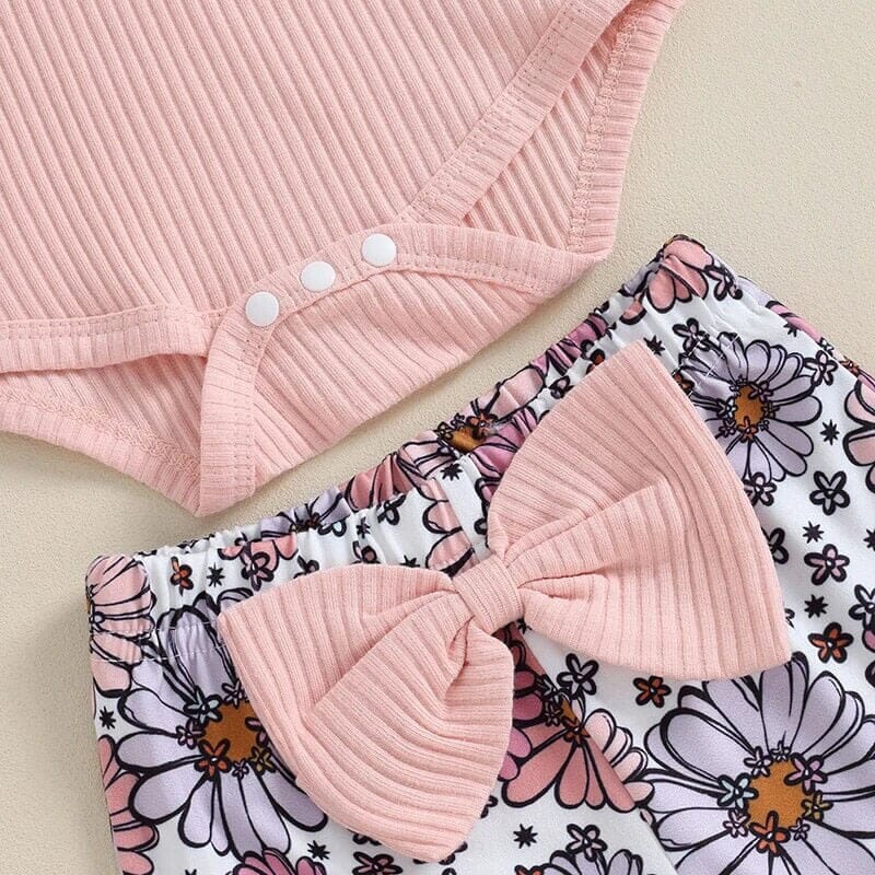 Pink Floral Flared Pants Baby Set   