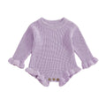 Long Sleeve Solid Knit Baby Romper Purple 0-3 M