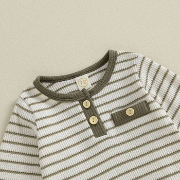 Long Sleeve Striped Waffle Baby Set   