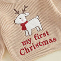 My First Christmas Scarfed Reindeer Baby Sweater