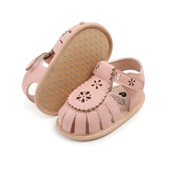 Solid Floral Cutout Baby Sandals
