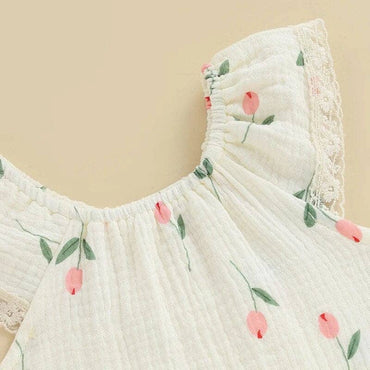 Fly Sleeve Floral Lace Baby Romper