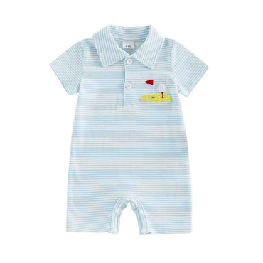 Short Sleeve Golf Collar Striped Baby Romper