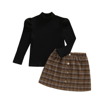 Long Sleeve Plaid Skirt Toddler Set