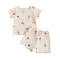 Short Sleeve Cherry Toddler Set Beige 3-6 M