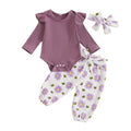 Long Sleeve Floral Pants Baby Set Purple 0-3 M