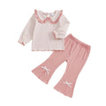 Long Sleeve Striped Collar Flared Pants Toddler Set