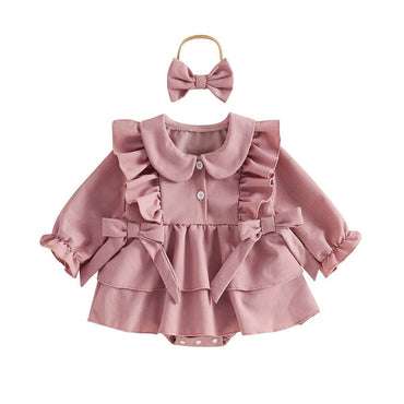 Long Sleeve Ruffled Bows Baby Romper Rompers The Trendy Toddlers Pink 0-3 M 