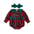 Long Sleeve Christmas Plaid Bows Baby Romper