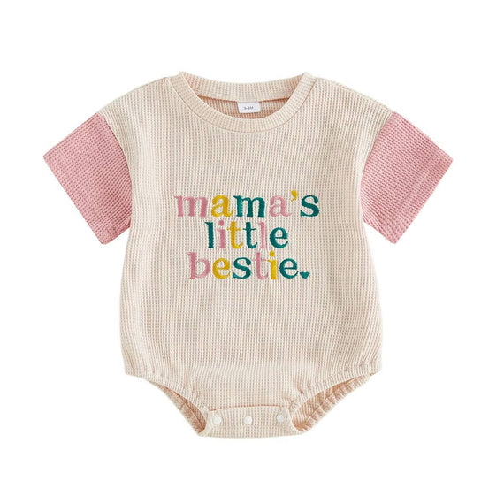 Short Sleeve Mama's Little Bestie Baby Bodysuit Bodysuit The Trendy Toddlers Pink 0-3 M 