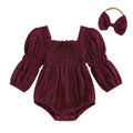 Long Sleeve Solid Vintage Baby Romper Burgundy Red 0-3 M