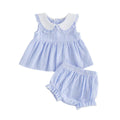 Sleeveless Collar Striped Baby Set Blue 3-6 M