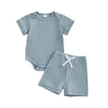 Short Sleeve Solid Shorts Ribbed Baby Set Blue 0-3 M