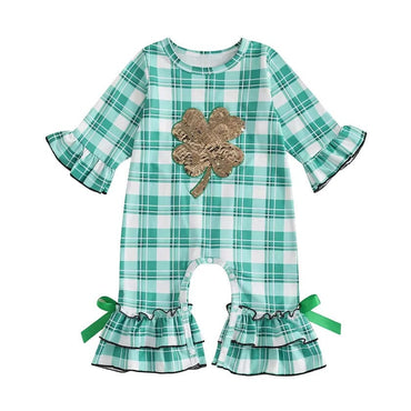 St. Patrick's Day Plaid Flared Baby Jumpsuit