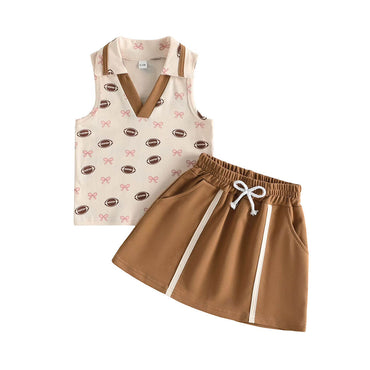 Sleeveless Football Collar Skirt Toddler Set