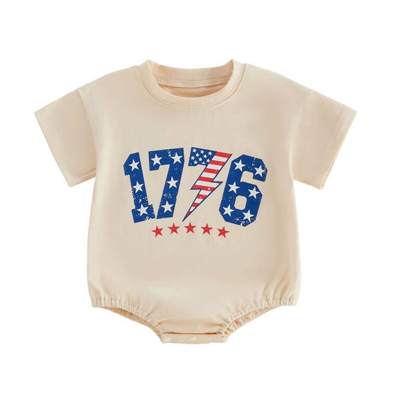 Short Sleeve Independence Day Baby Bodysuit Beige 0-3 M