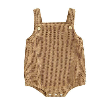 Sleeveless Solid Knitted Baby Romper Brown 3-6 M 