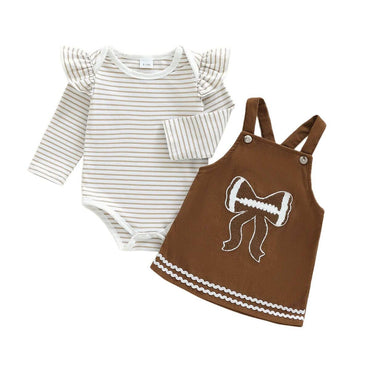 Long Sleeve Striped Football Bow Baby Set