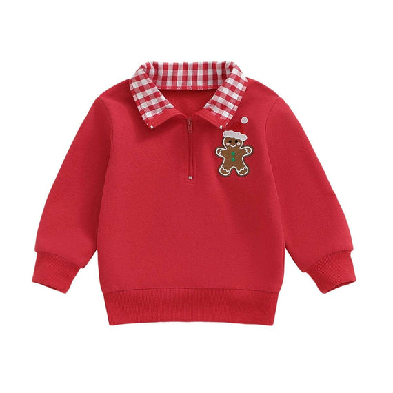 Long Sleeve Christmas Collar Toddler Sweatshirt Red 9-12 M