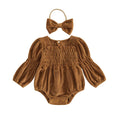 Long Sleeve Smocked Solid Baby Romper Rompers The Trendy Toddlers Brown Newborn 