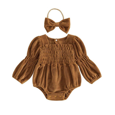 Long Sleeve Smocked Solid Baby Romper Rompers The Trendy Toddlers Brown Newborn 