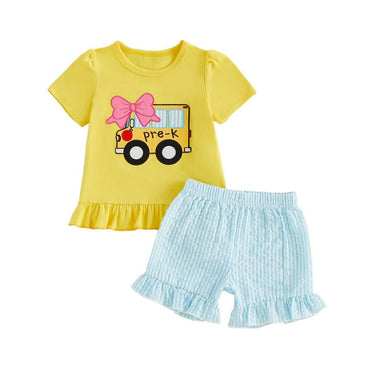 Back To School Striped Shorts Toddler Set Sets The Trendy Toddlers Yellow 2T 
