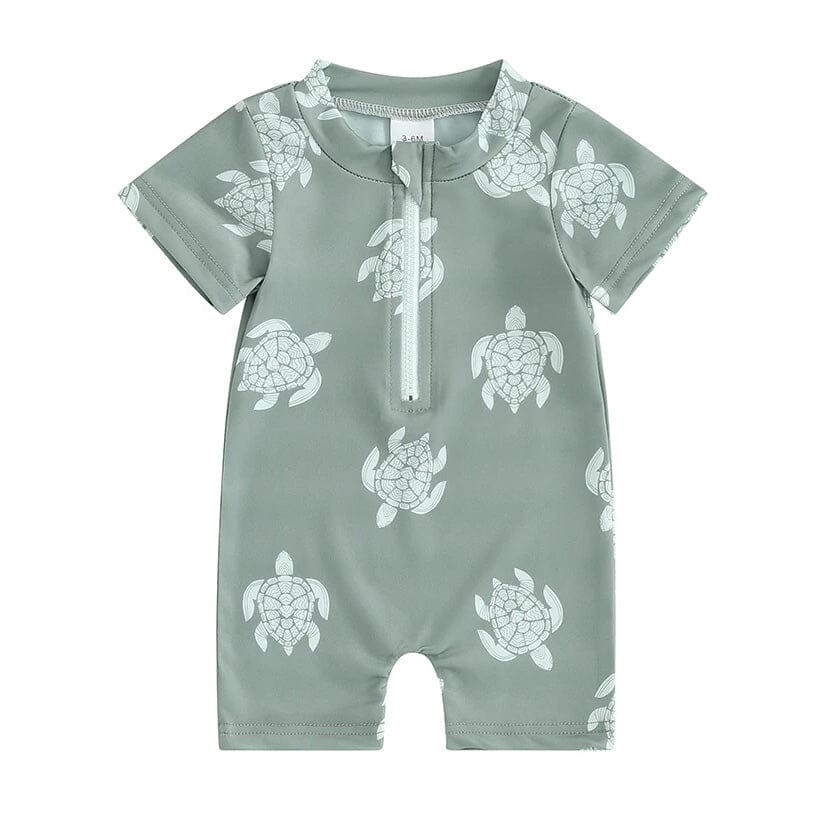 Short Sleeve Turtle Zipper Baby Swimsuit   