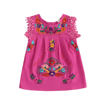 Sleeveless Floral Embroidery Baby Dress Dresses The Trendy Toddlers Pink 3-6 M 