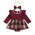 Long Sleeve Plaid Ruffled Bow Baby Romper
