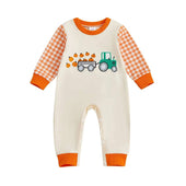Long Sleeve Tractor Pumpkin Baby Jumpsuit