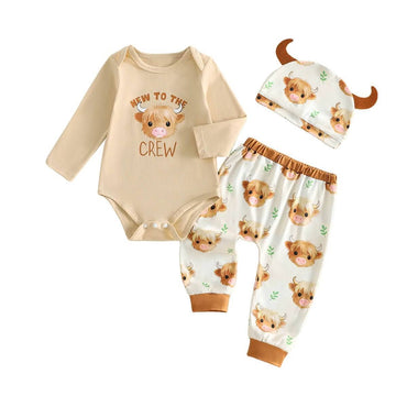 Long Sleeve Newcomer Highland Cow Baby Set Sets The Trendy Toddlers 