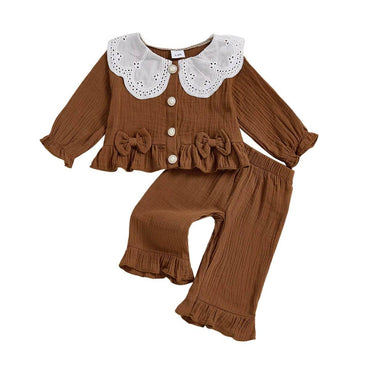 Long Sleeve Vintage Bows Baby Set Brown 3-6 M