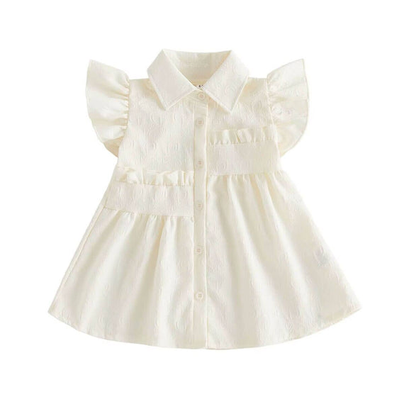Fly Sleeve Solid Collar Toddler Dress