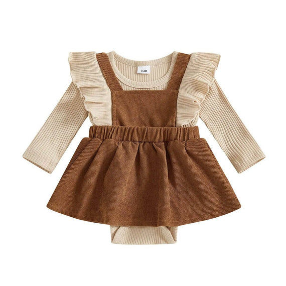 Long Sleeve Vintage Baby Romper Brown 0-3 M