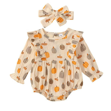 Long Sleeve Ruffled Halloween Baby Romper   