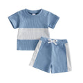 Short Sleeve Waffle Color Block Toddler Set Blue 9-12 M