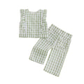 Sleeveless Gingham Ruffled Toddler Set Green 12-18 M