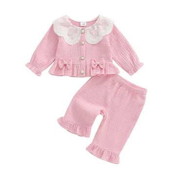 Long Sleeve Vintage Bows Baby Set Pink 3-6 M