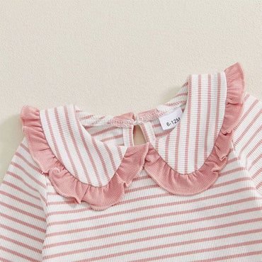 Long Sleeve Striped Collar Flared Pants Toddler Set